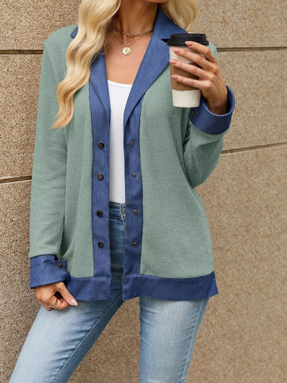 Contrast Denim Lapel Collar Outerwear