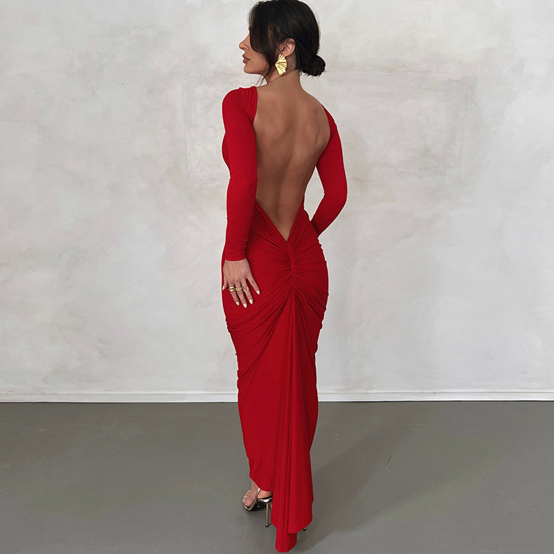 Sexy Backless Solid Color Maxi Dress