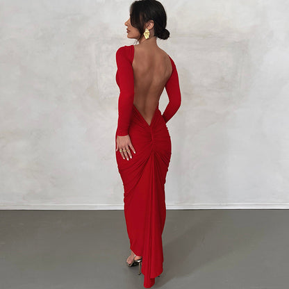 Sexy Backless Solid Color Maxi Dress