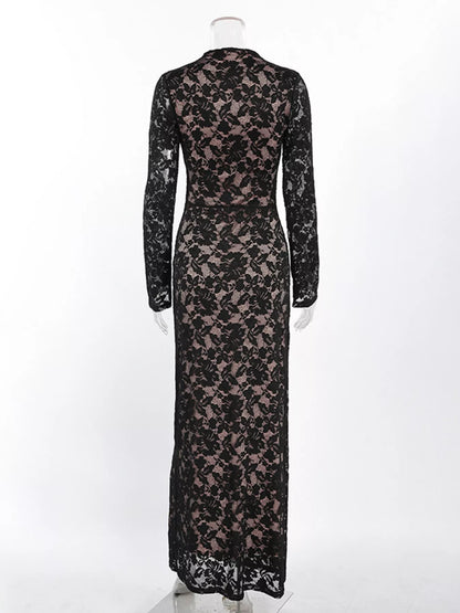 Lace Long-Sleeve Bodycon Maxi Dress