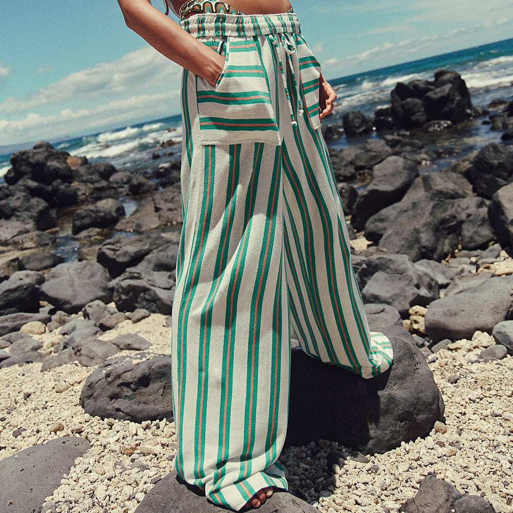 Casual Striped Wide Leg Trousers