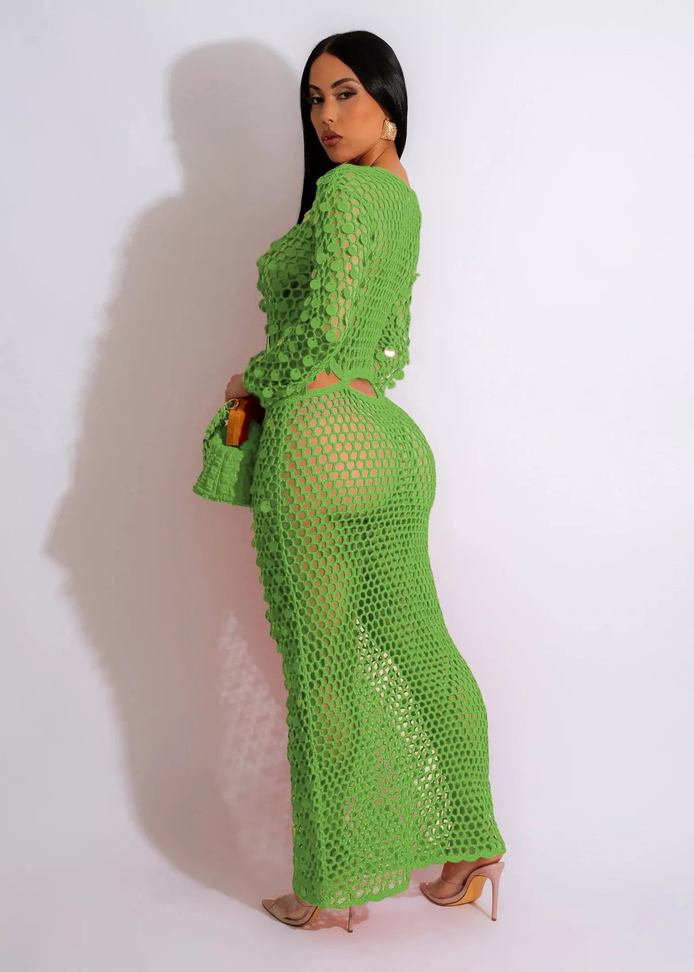 Pailletten-Maxikleid mit Netzeinsatz
