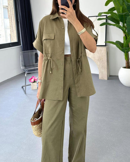 Workwear drawstring casual two-piece set