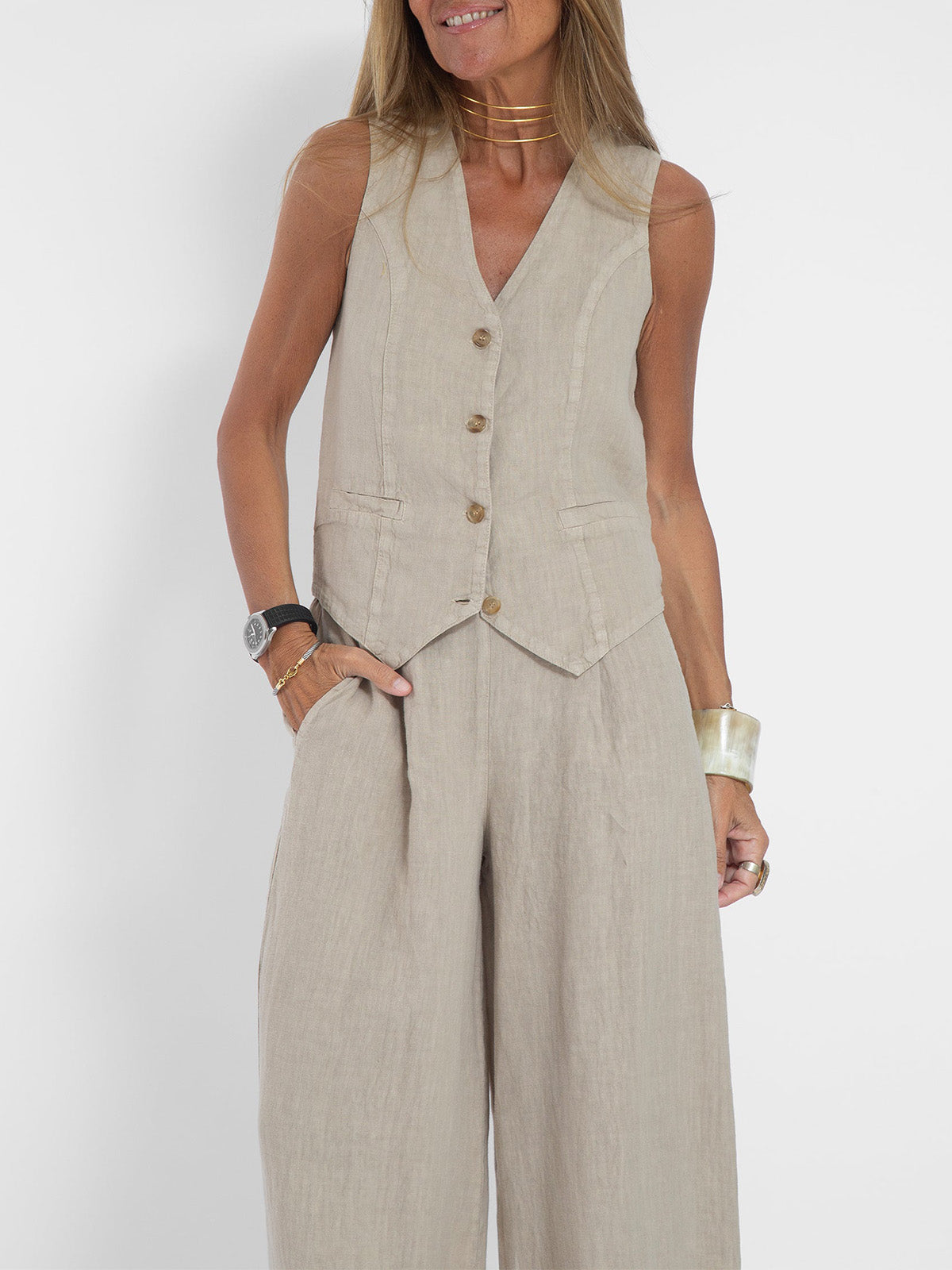 Vest & Pants Cotton Leisure Suit