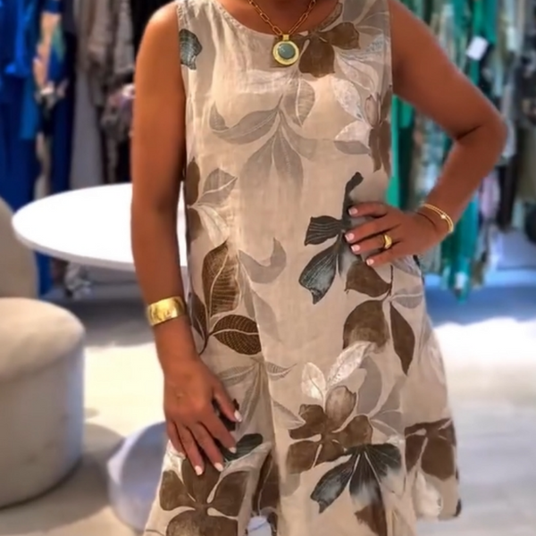 Sleeveless round neck printed dress