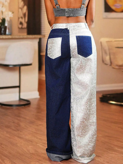 Two-Tone Wide-Leg Jeans