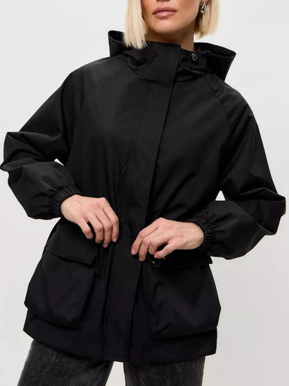 Drawstring Waist Hooded Windbreaker Outerwear