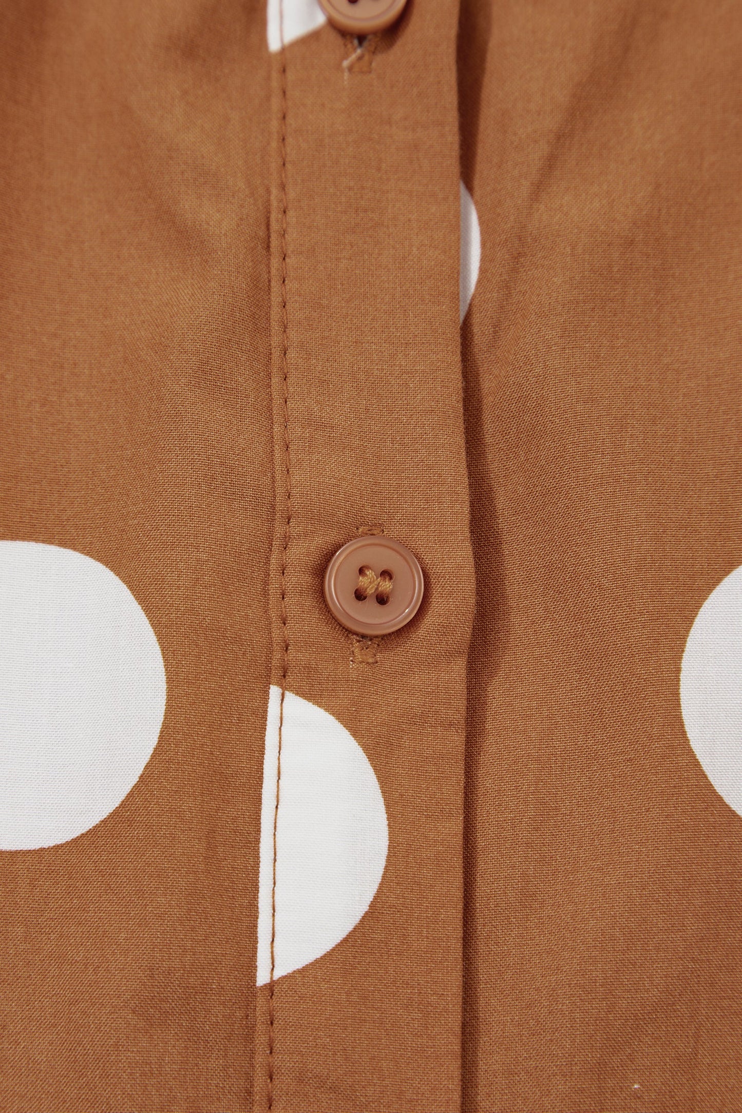 Brown Polka Dot Button Front Long Sleeve Shift Dress