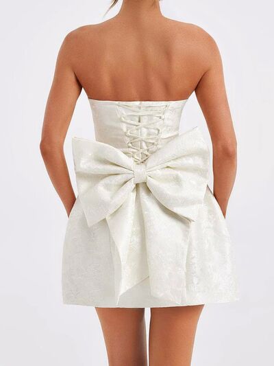 Tina's Lace-Up Sleeveless Satin Mini Dress With Bow