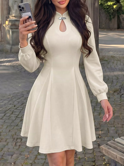 Keyhole Neckline Long Sleeve A-Line Mini Dress