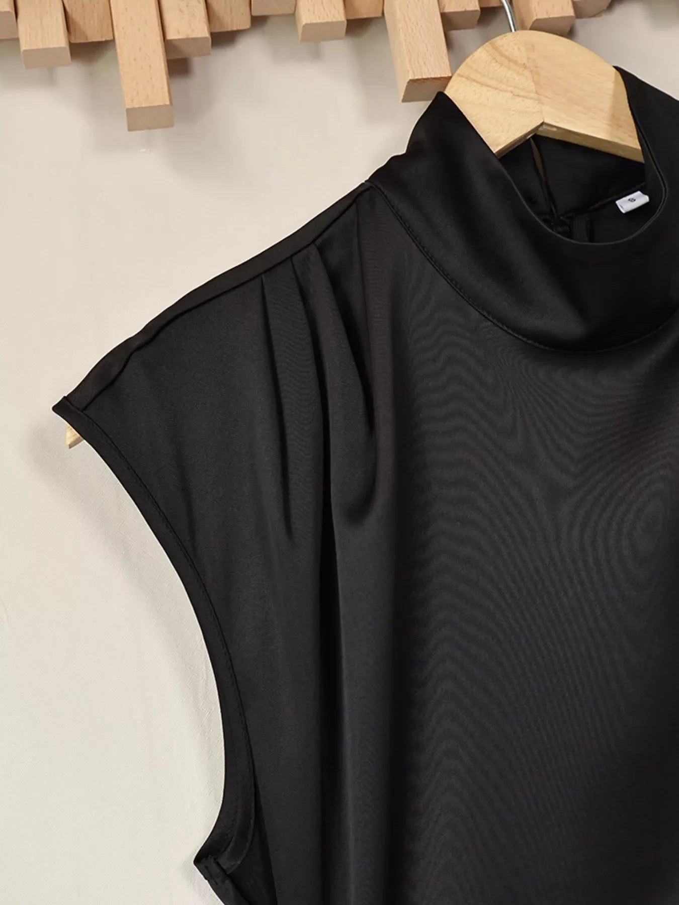 Satin Mock Neck Sleeveless Mini Dress with Lace Hem