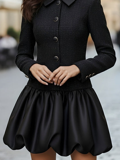 Tweed And Satin Bubble Hem Dress