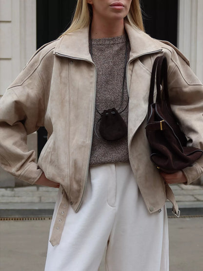 Zip Up Dropped Shoulder Moto Jacket