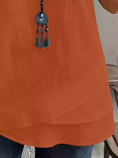 Notched Short Sleeve Blouse