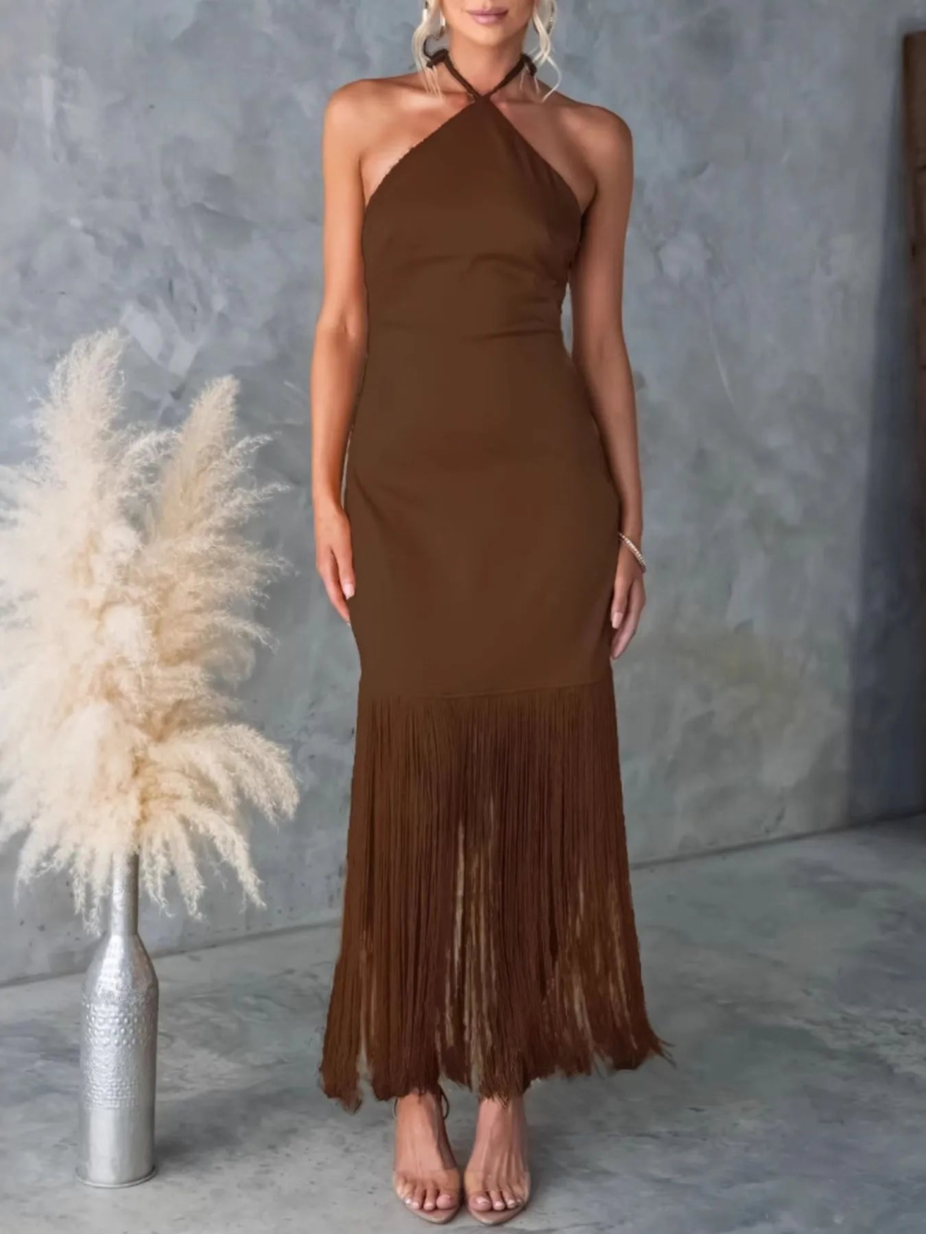 Fringe Halter Neck Dress