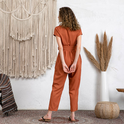 Casual Cozy Linen Wrap Jumpsuit