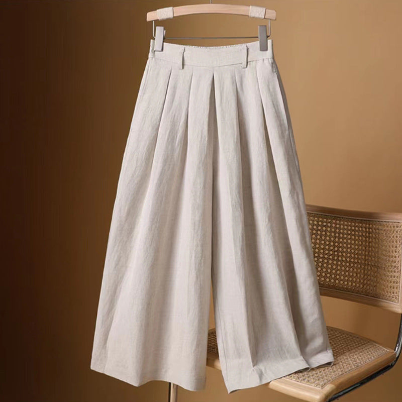 Cotton and linen cropped wide-leg culottes