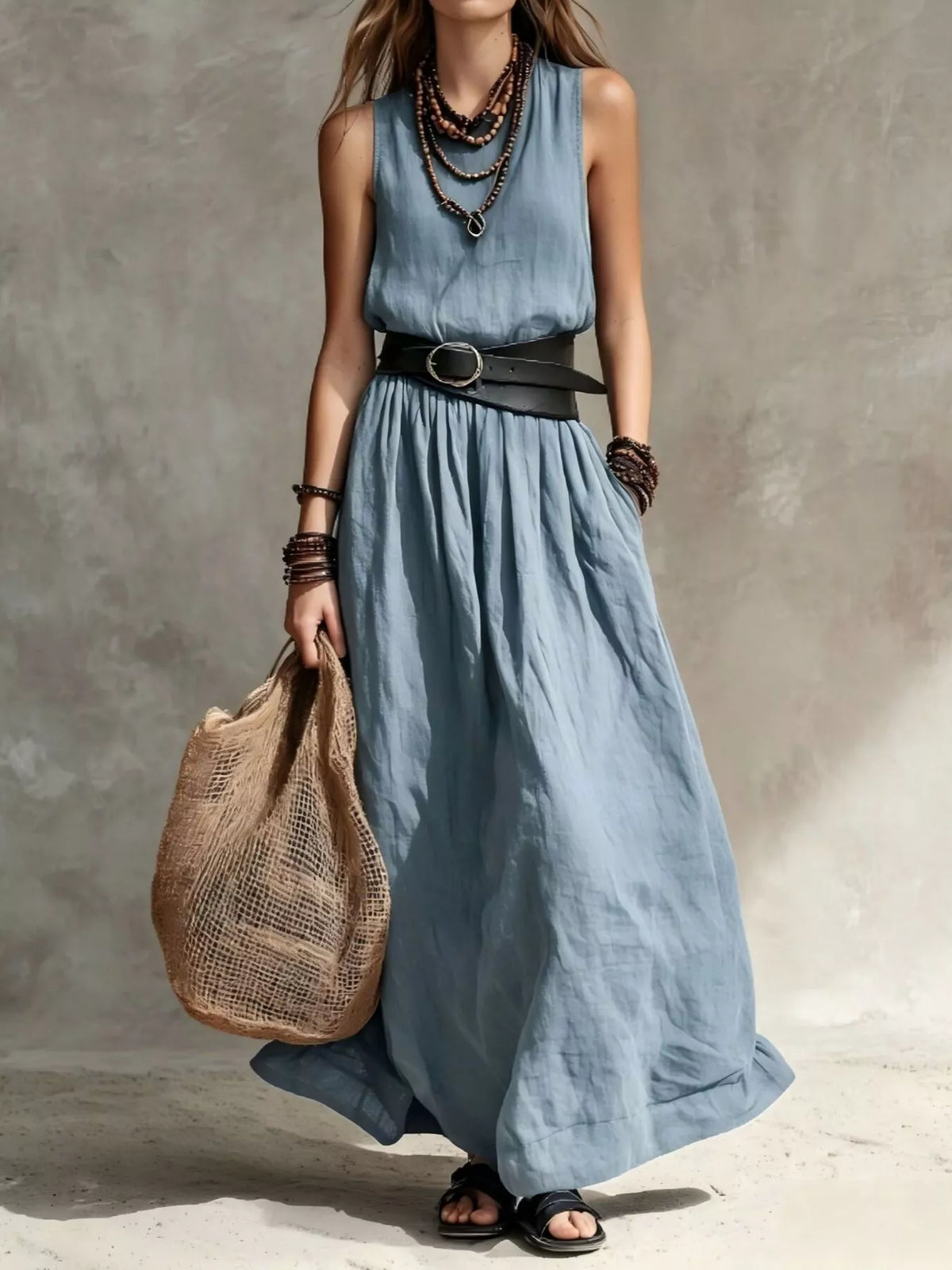 Full Size Round Neck Sleeveless Maxi Dress Plus Size