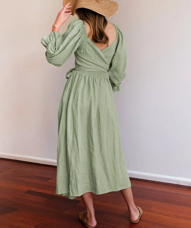 French Ruffled Lantern Sleeves Multi-wear Dress