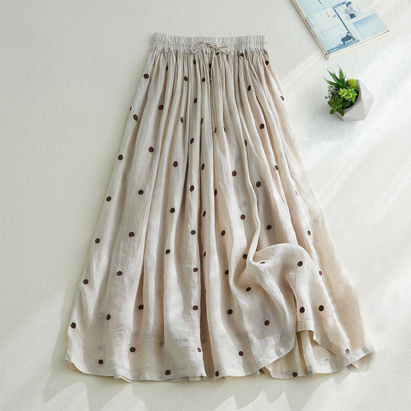 Polka-dot cotton and linen double-layer skirt