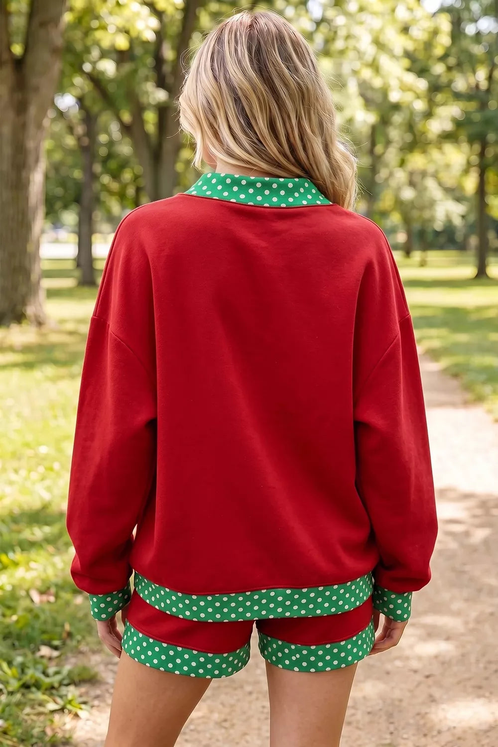 Polka Dot Trim Sweatshirt and Shorts Set