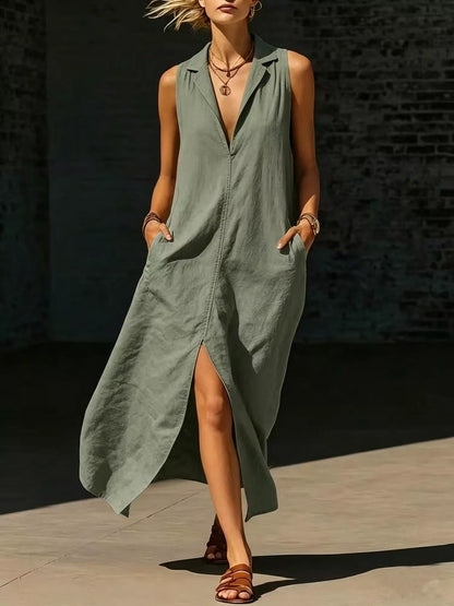 Sleeveless Maxi Dress with Side Pockets