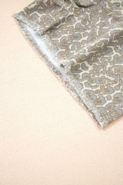 Raw Edge Leopard Print Denim Shorts