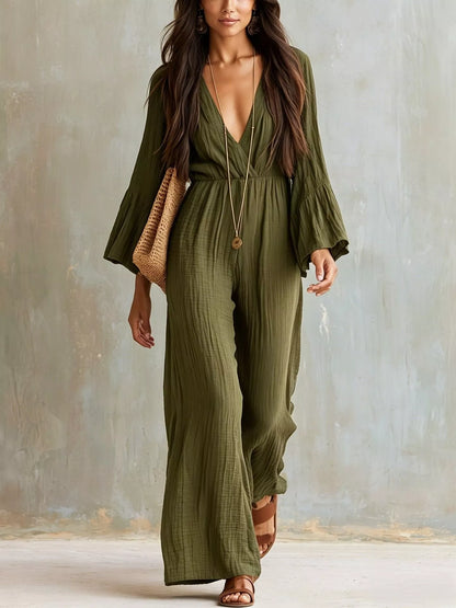 Textured Flare Sleeve Jumpsuit