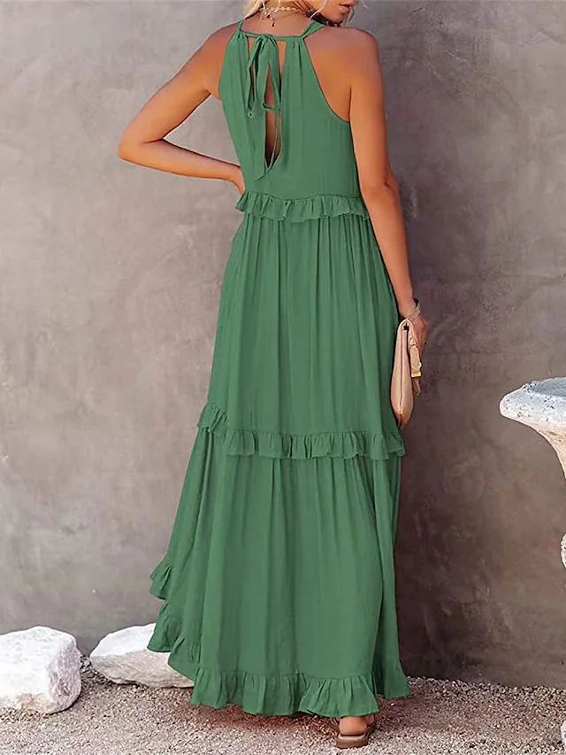 Long Ruffled With Swing Beach Maxi Dress