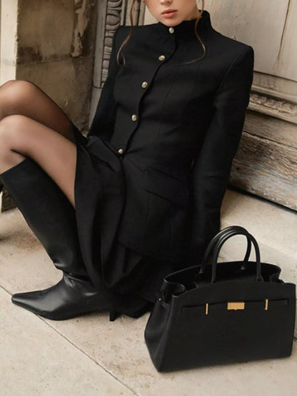 Alice's Elegant Stand Collar Blazer and Mini Skirt Set