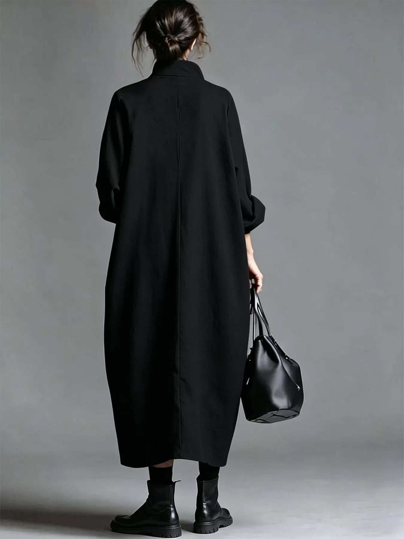 Full Size Loose-Fit Mock Neck Midi Dress with Pockets Plus Size