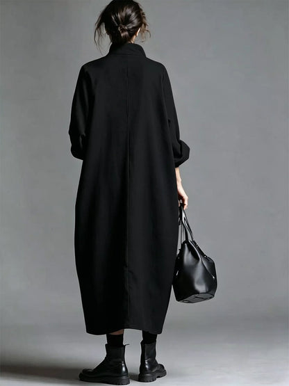 Full Size Loose-Fit Mock Neck Midi Dress with Pockets Plus Size