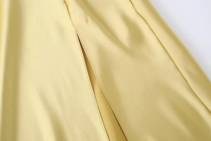 Asymmetrical Yellow Satin Slim-fit Dress