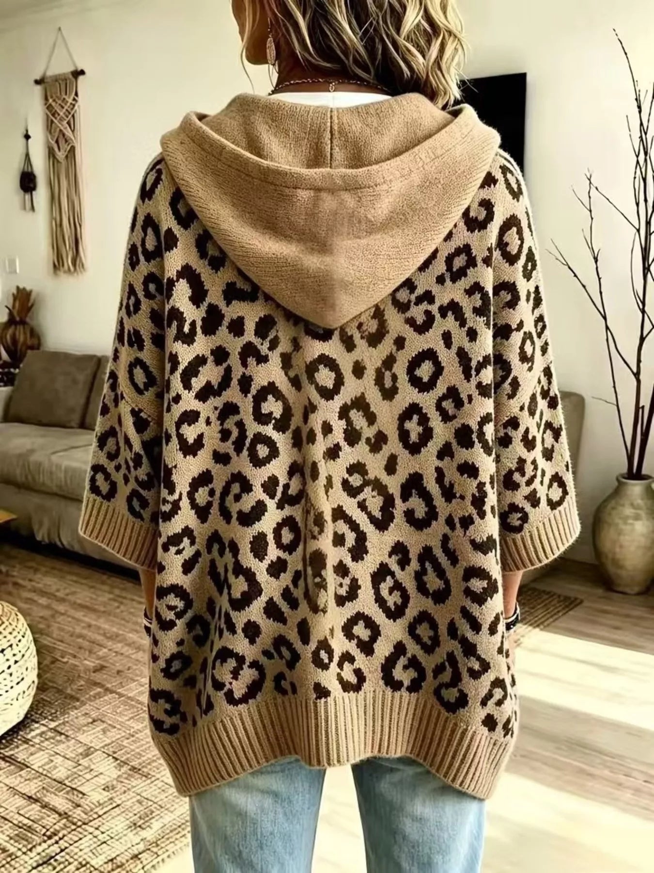 Women's Leopard Print Drawstring Hooded Sweater