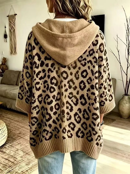 Women's Leopard Print Drawstring Hooded Sweater