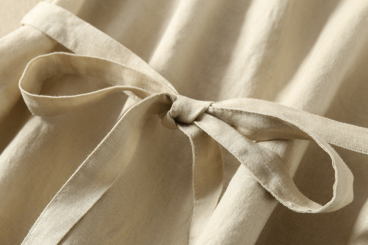 Summer solid color cotton and linen tie dress