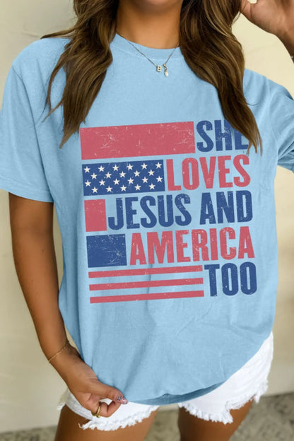 Patriotic Us Flag Round Neck Short Sleeve T-Shirt