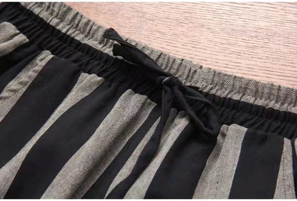 Retro Artistic Cotton Linen Striped Casual Pants