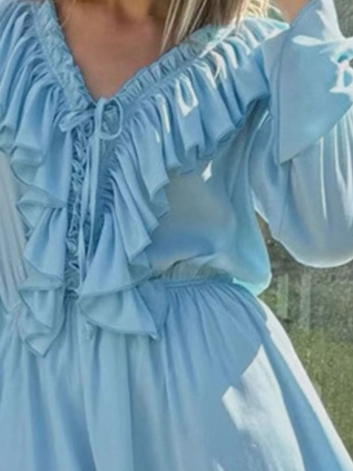 Ruffled V-Neck Long Sleeve Mini Dress