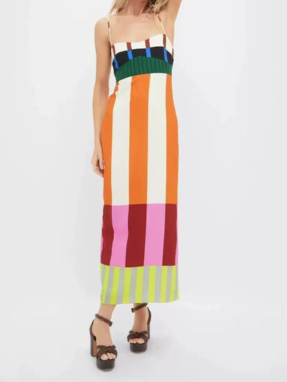Colorful Stripe Square Neck Cami Dress