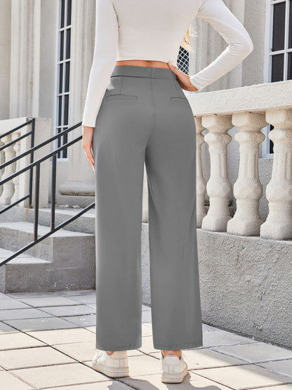 Pantalon de jogging plissé décontracté pour femme, coupe droite, taille haute, facile à laver