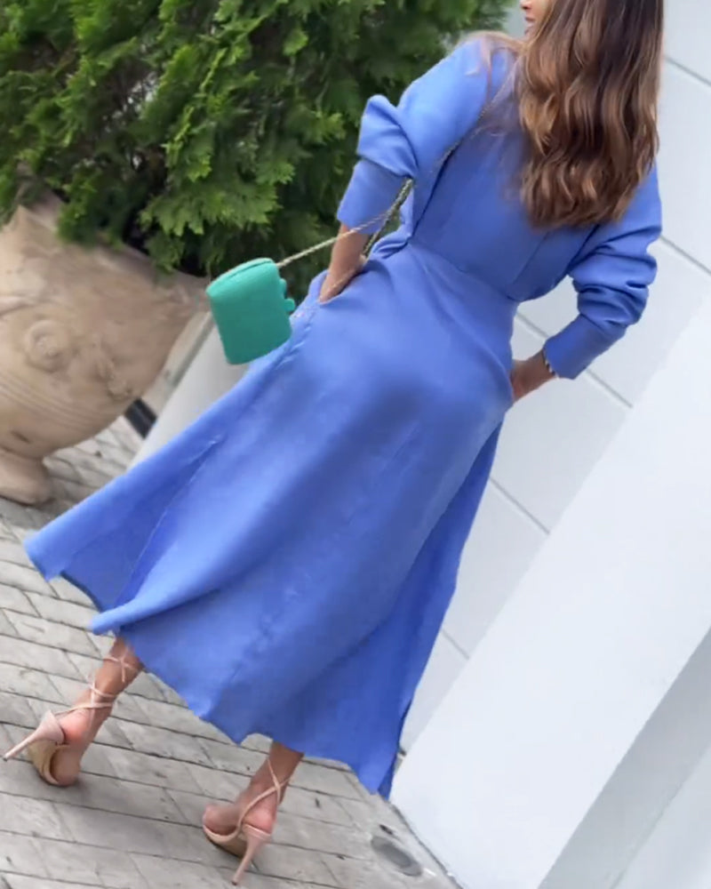 Casual Solid Color Lapel Dress