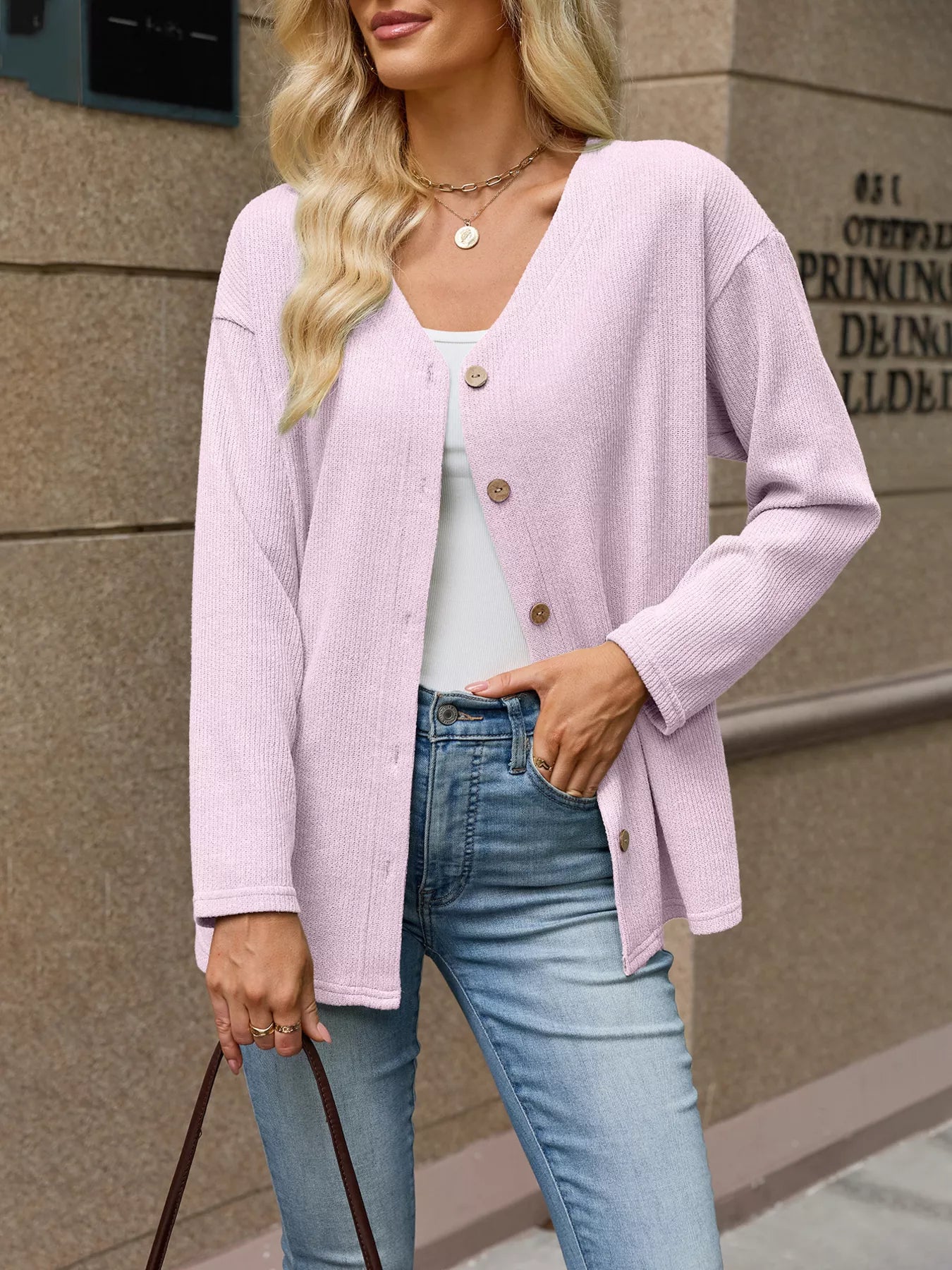 V-Neck Button-Down Cardigan