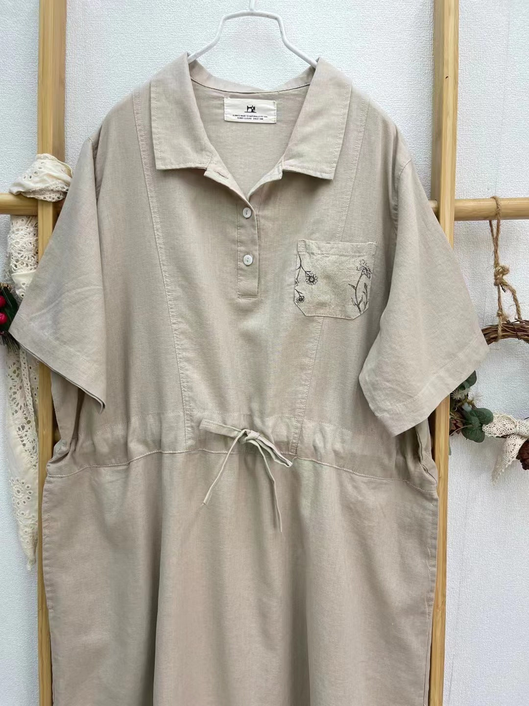 Summer lapel japanese style loose dress