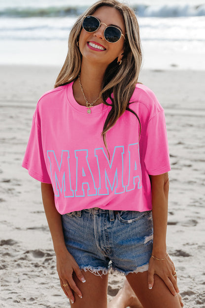 Bright Pink Mama Letter Graphic Neon T Shirt