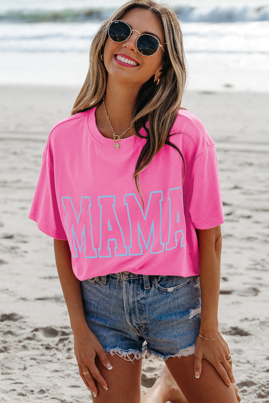 Bright Pink Mama Letter Graphic Neon T Shirt