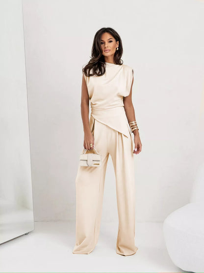 Satin Cowl Neck Top and Pants Set
