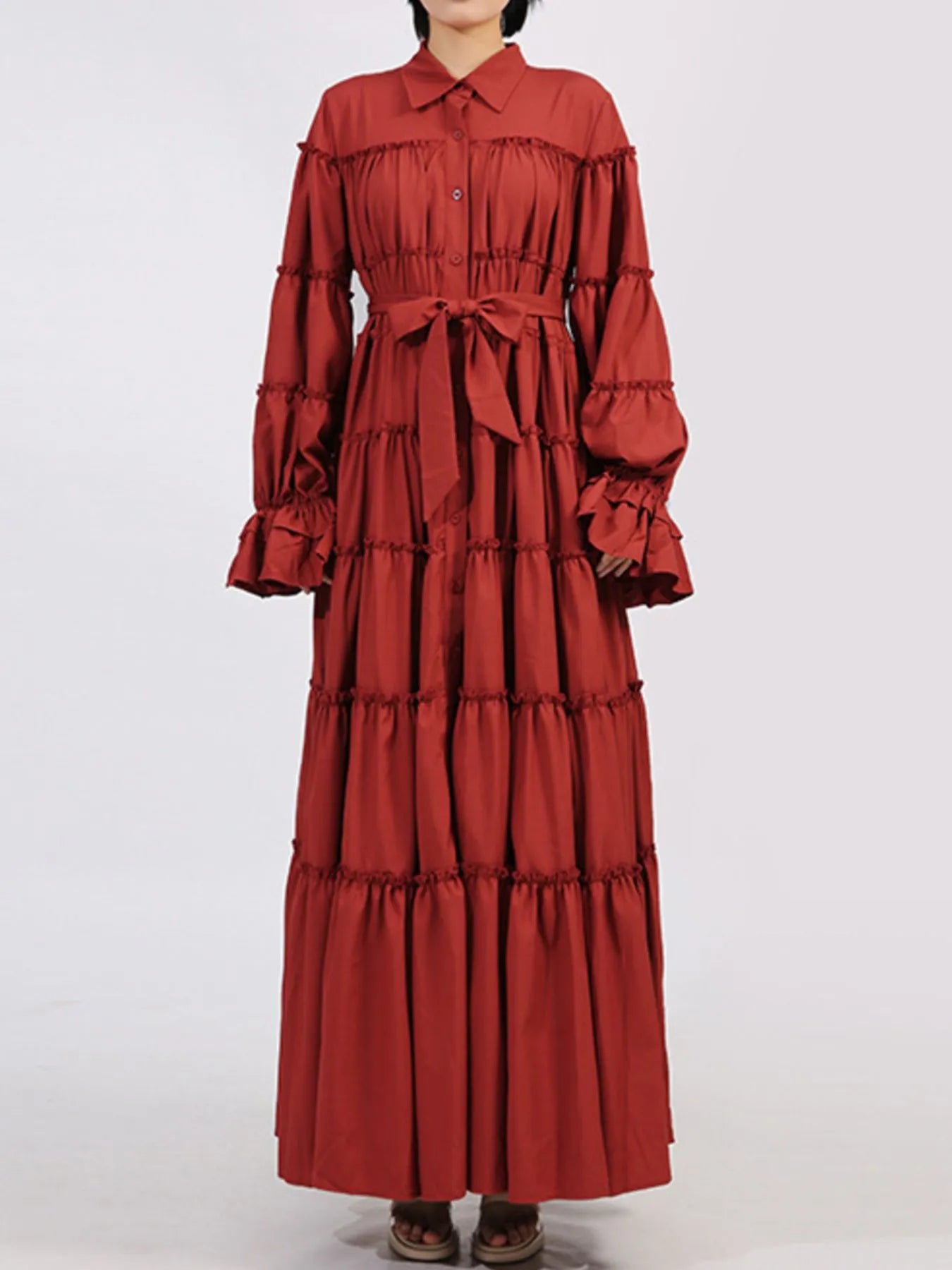 Tiered Tie Waist Maxi Dress