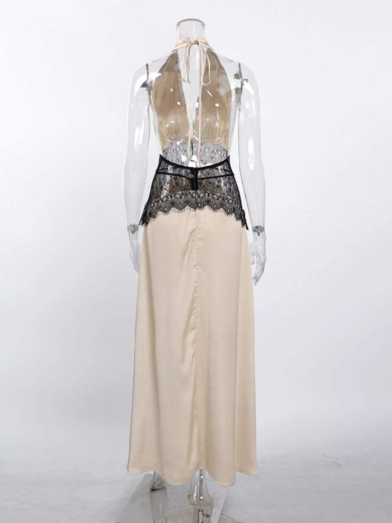 Halter Neck Lace Waist Maxi Dress