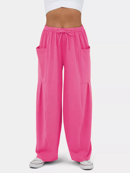 High-Waisted Drawstring Wide-Leg Pants
